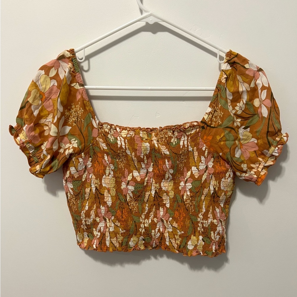 Aerie Floral Smocked Puff Sleeve Top